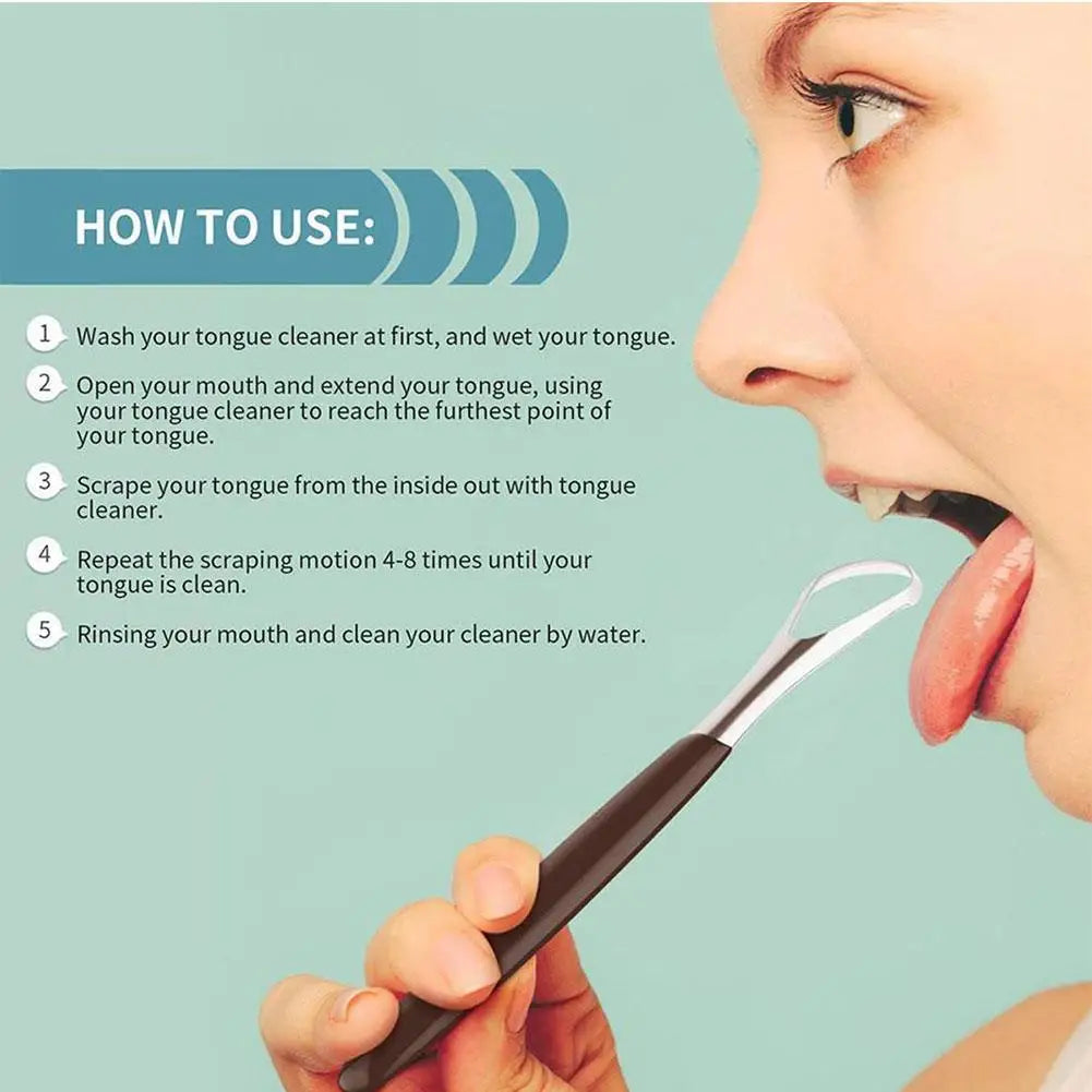 Stainless Steel Tongue Scraper Adult Oral Hygiene Tongue Coating Brush Mouth Bad Breath Remover Cleaner