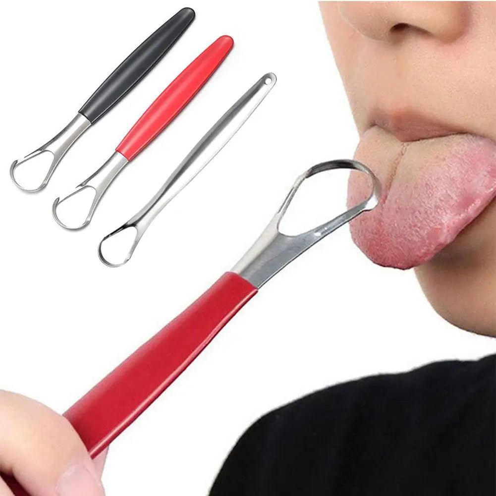 Stainless Steel Tongue Scraper Adult Oral Hygiene Tongue Coating Brush Mouth Bad Breath Remover Cleaner